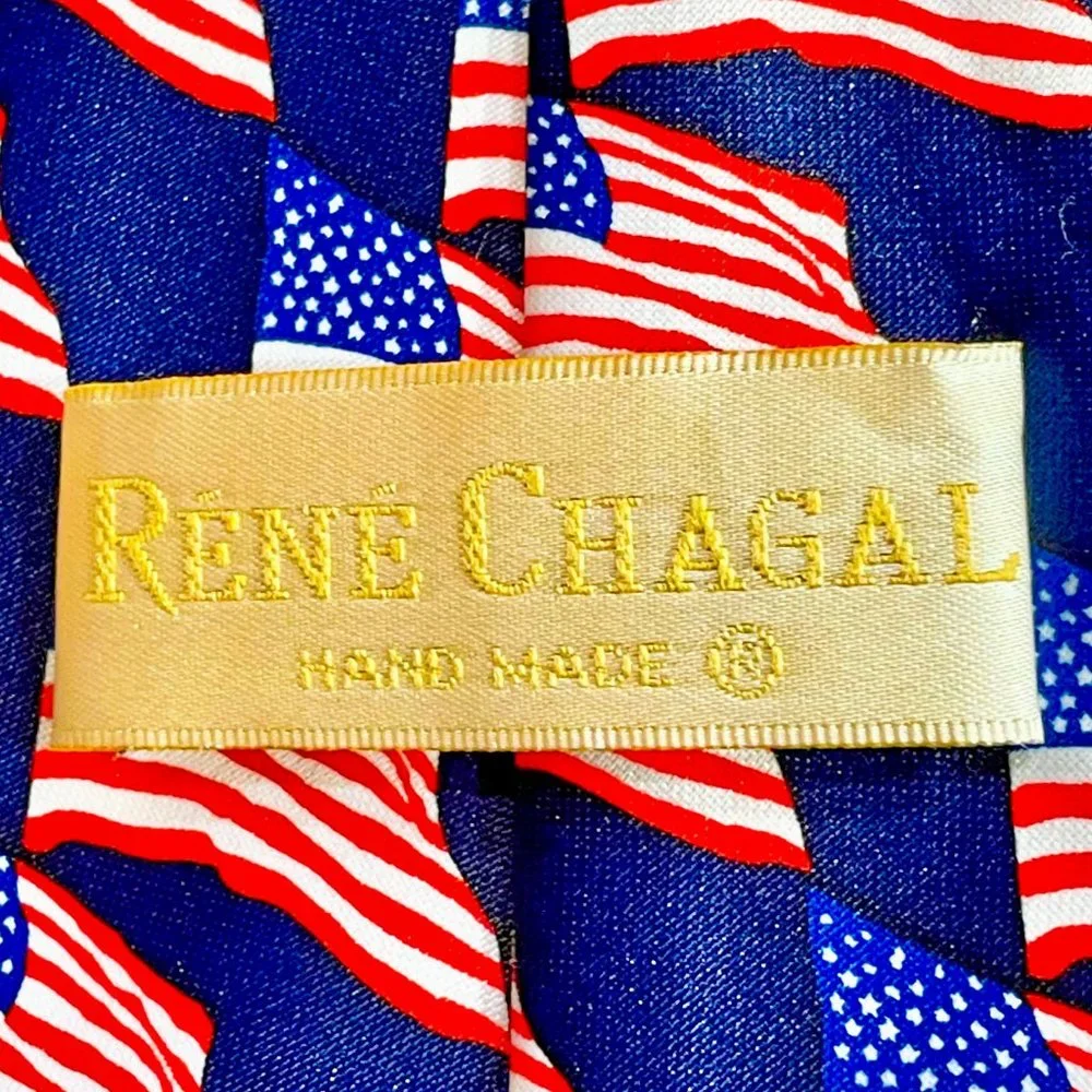 ⭐️HP⭐️VTG▪️RENE CHAGAL▪️Lot of 2 Handmade Patriotic American Flag Neckties